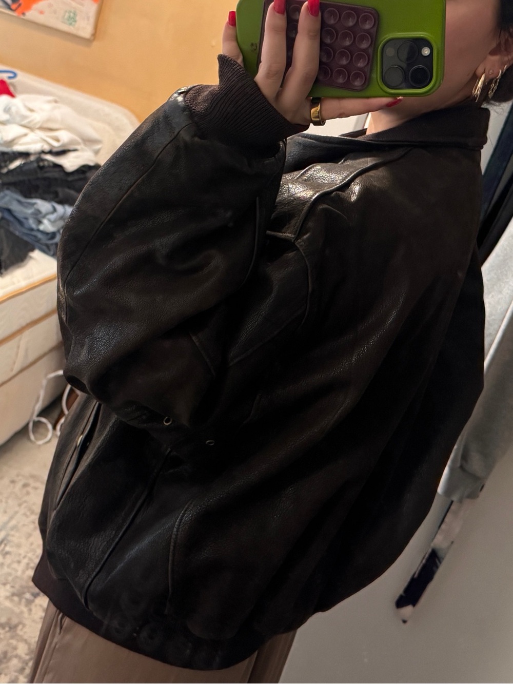 Brown Leather Bomber Jacket - Classic Style